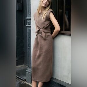 Zara Belted Quilted Midi Dress